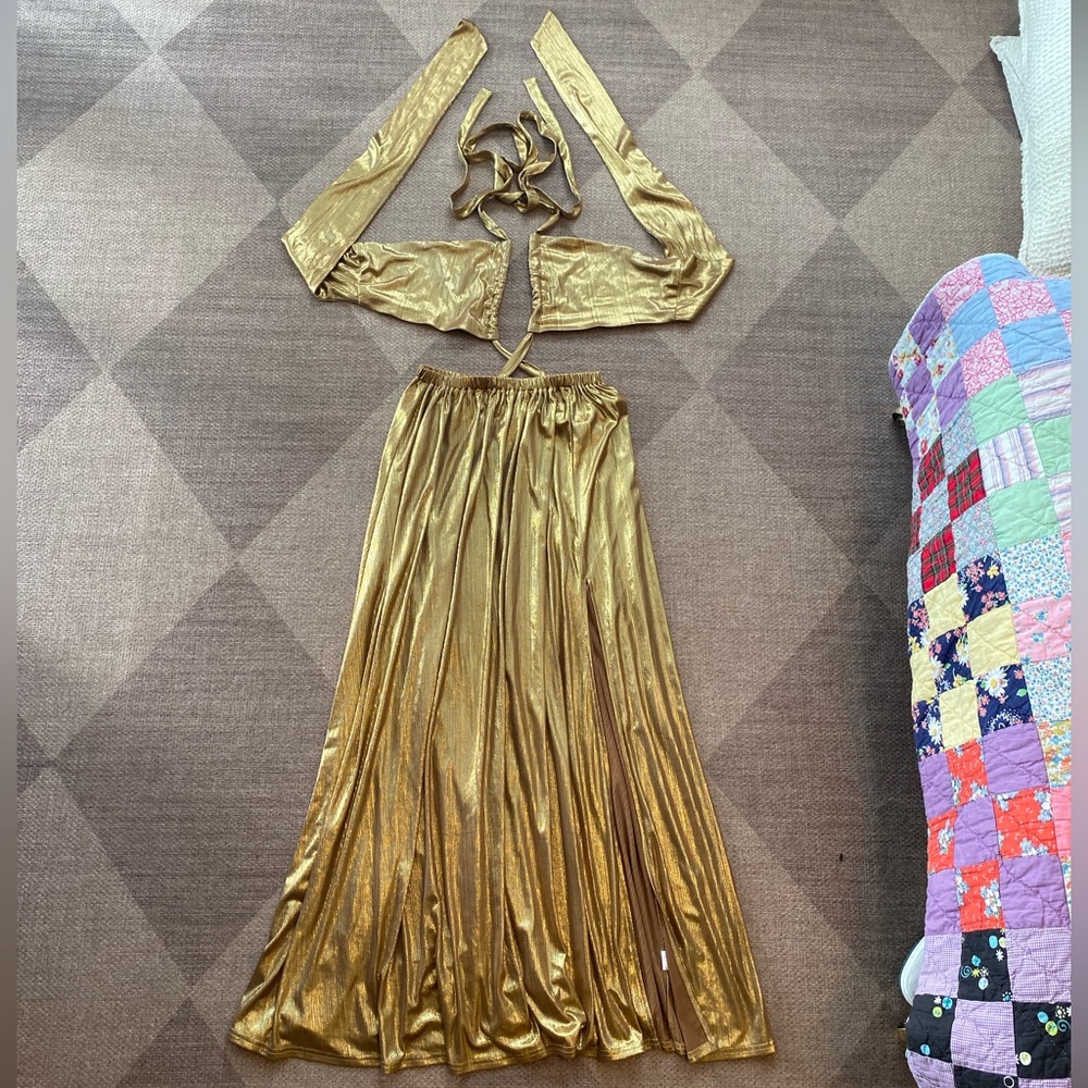 AMELIE GOLD HALTER MAXI DRESS